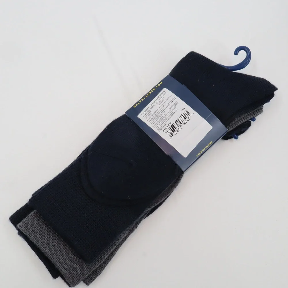 Polo Ralph Lauren Dress Socks Mens 10-13 Navy Grey 3-Pack‎ Recycled Blend Logo